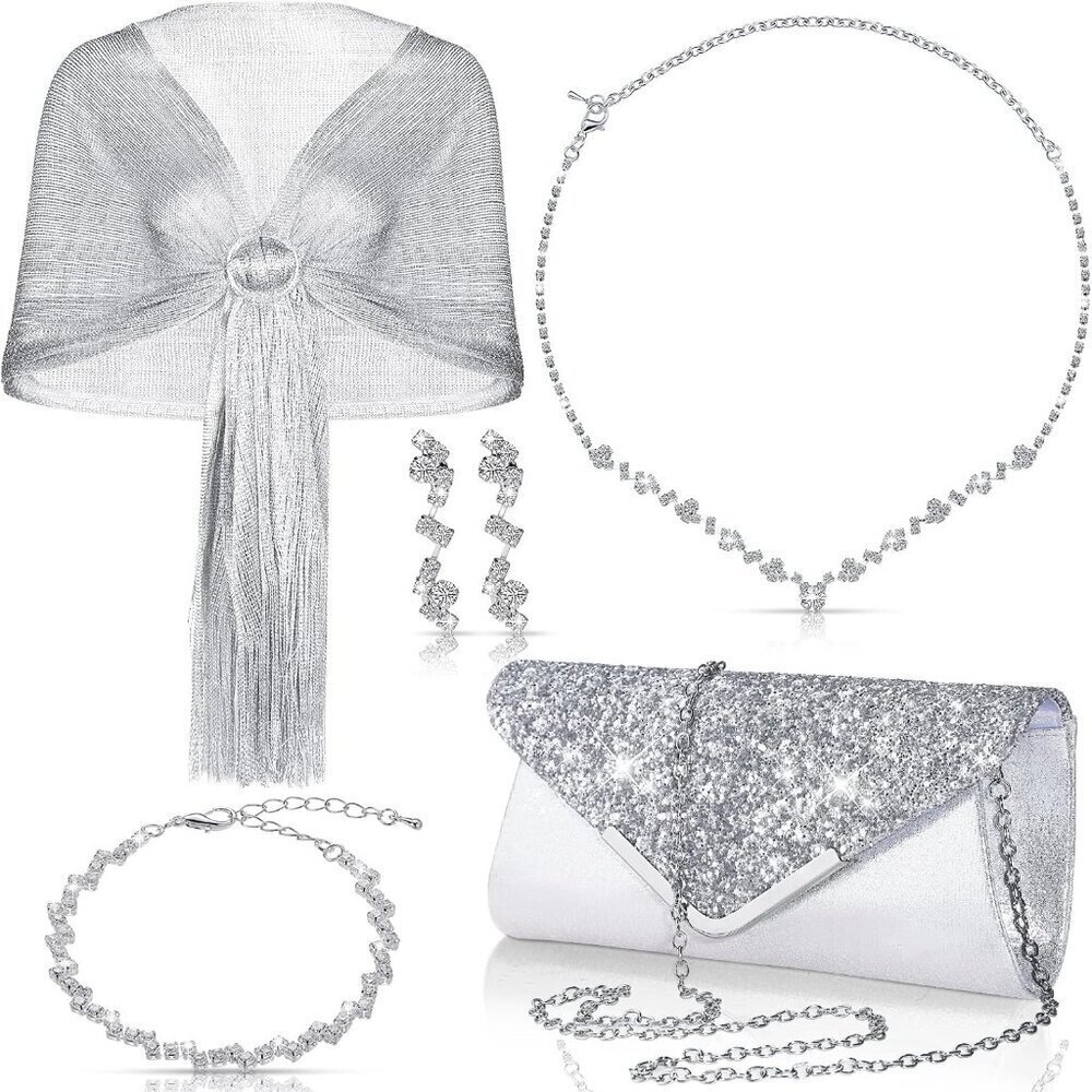 Jewelry Set with Shawl Clutch for Women Formal Elegant Party Wedding